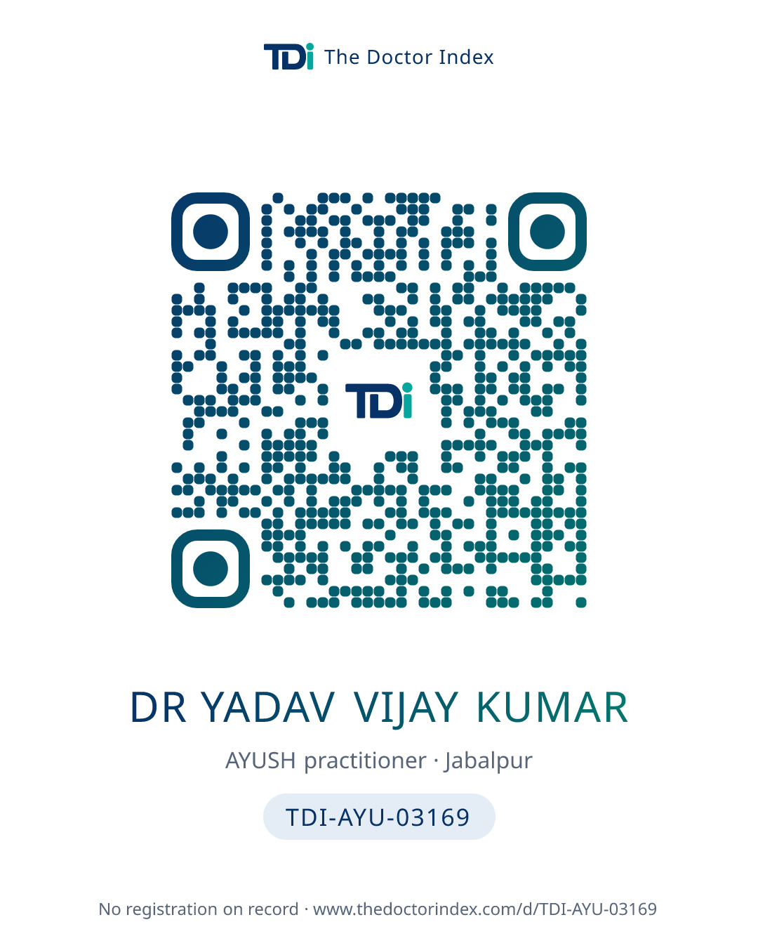 QR card for Dr Yadav Vijay Kumar, TDI-AYU-03169