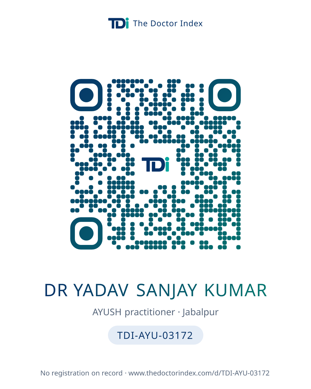 QR card for Dr Yadav Sanjay Kumar, TDI-AYU-03172