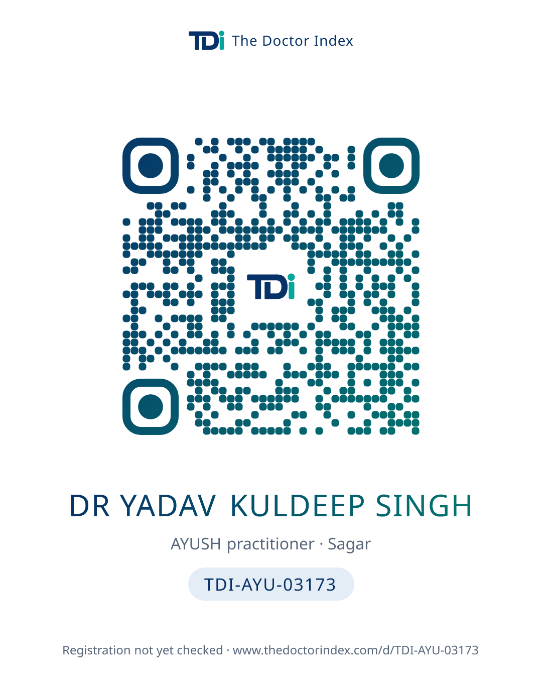 QR card for Dr Yadav Kuldeep Singh, TDI-AYU-03173