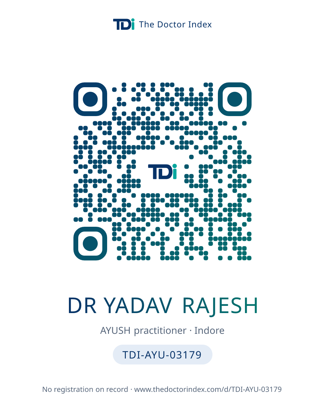 QR card for Dr Yadav Rajesh, TDI-AYU-03179