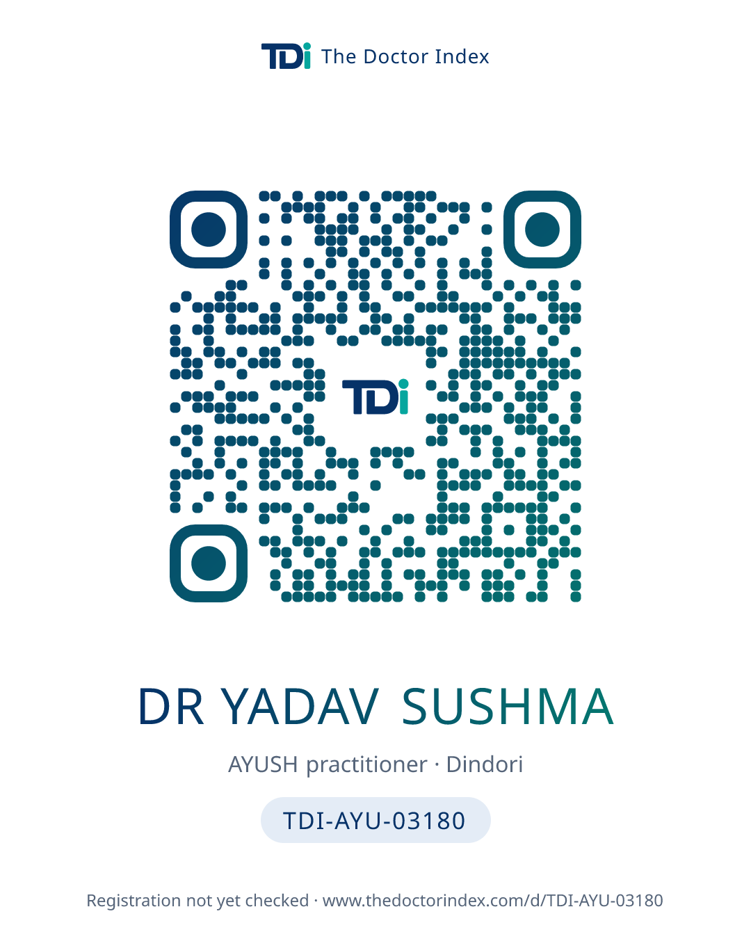 QR card for Dr Yadav Sushma, TDI-AYU-03180