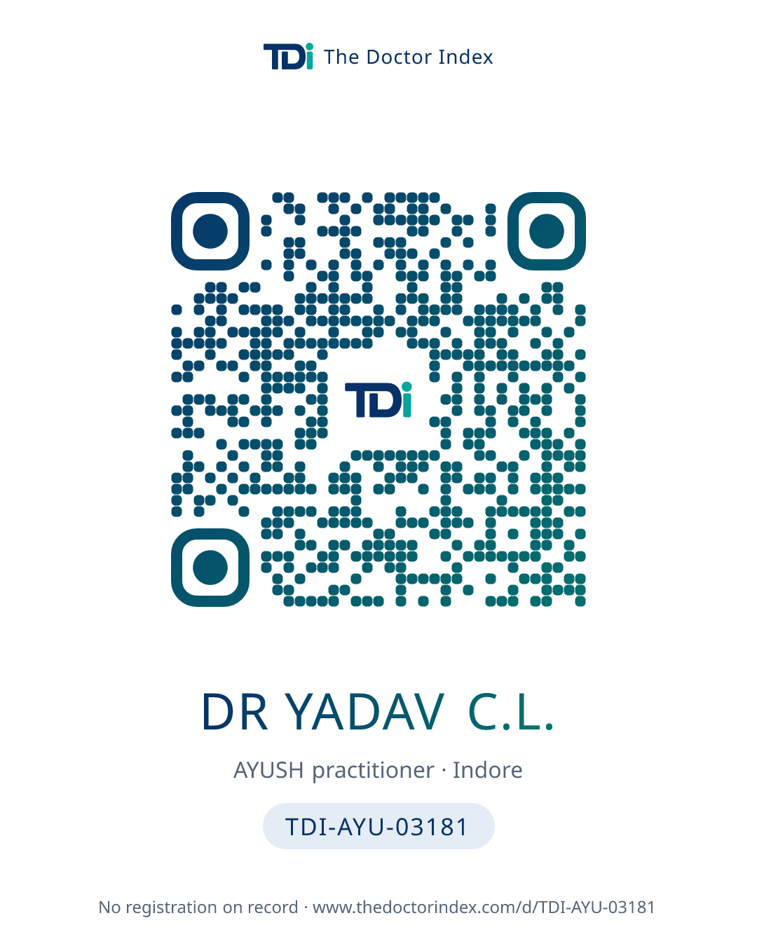 QR card for Dr Yadav C.L., TDI-AYU-03181