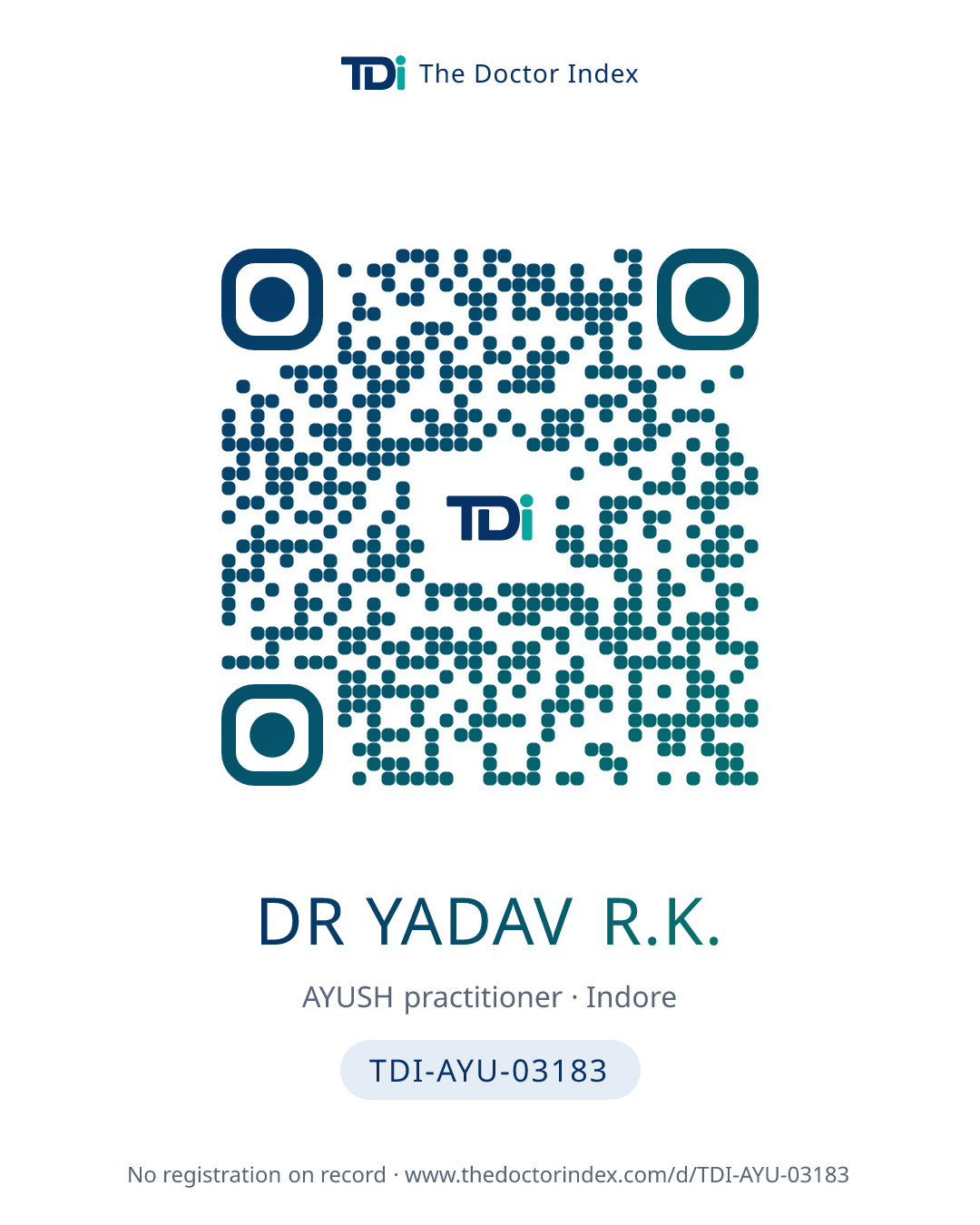 QR card for Dr Yadav R.K., TDI-AYU-03183