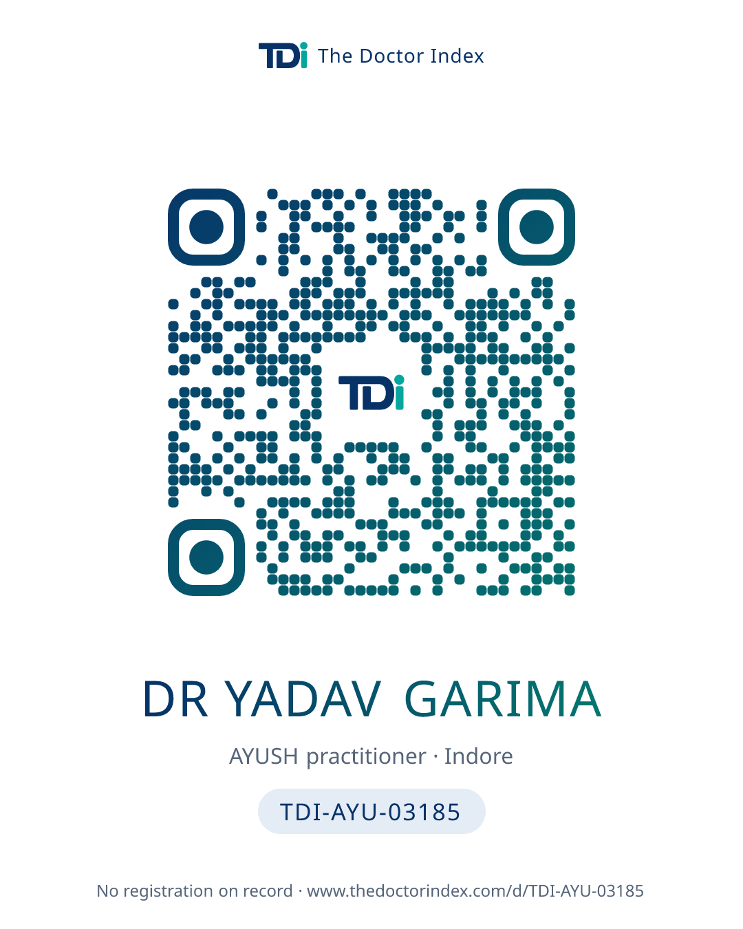 QR card for Dr Yadav Garima, TDI-AYU-03185