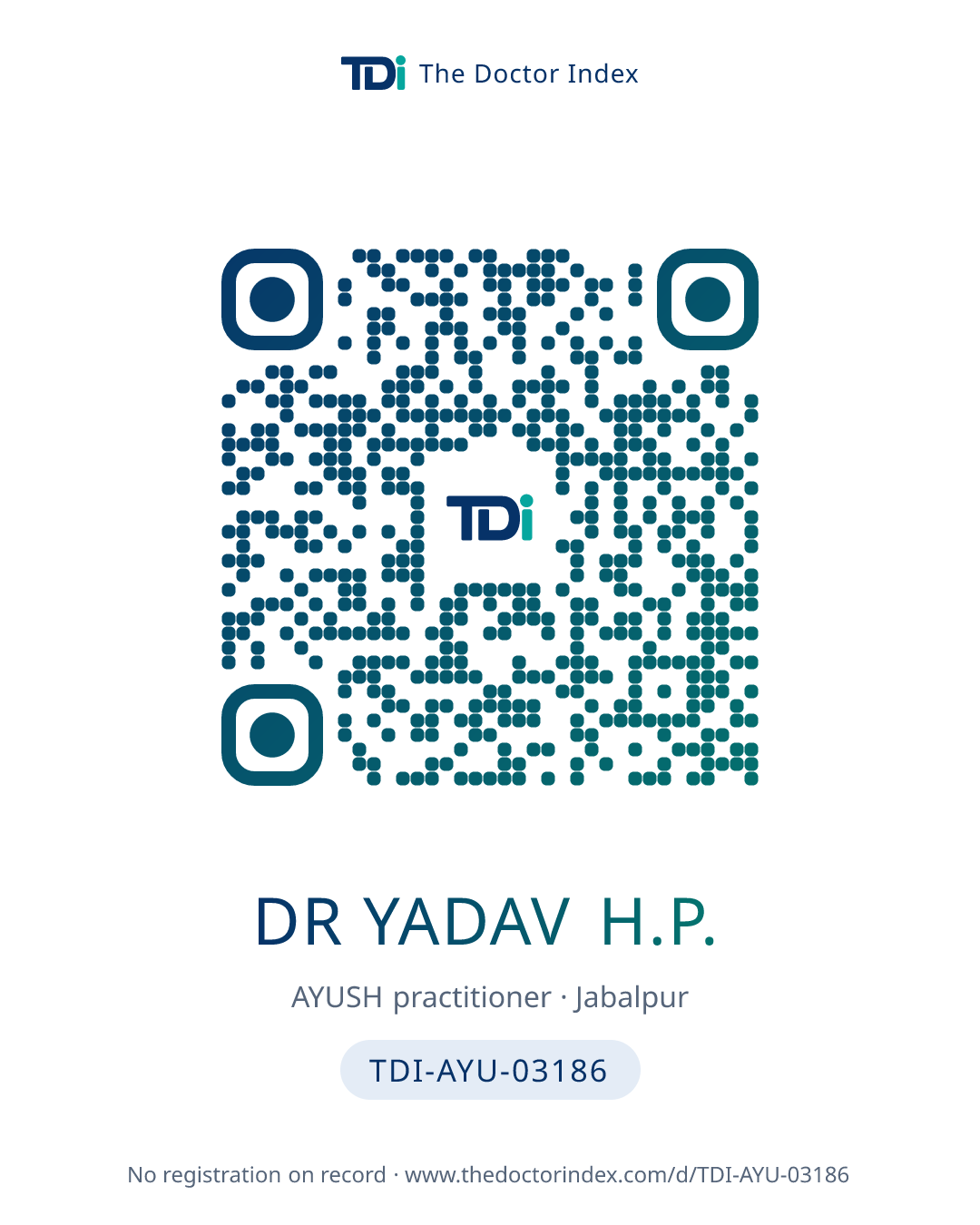 QR card for Dr Yadav H.P., TDI-AYU-03186