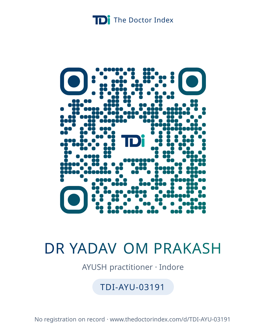 QR card for Dr Yadav Om Prakash, TDI-AYU-03191