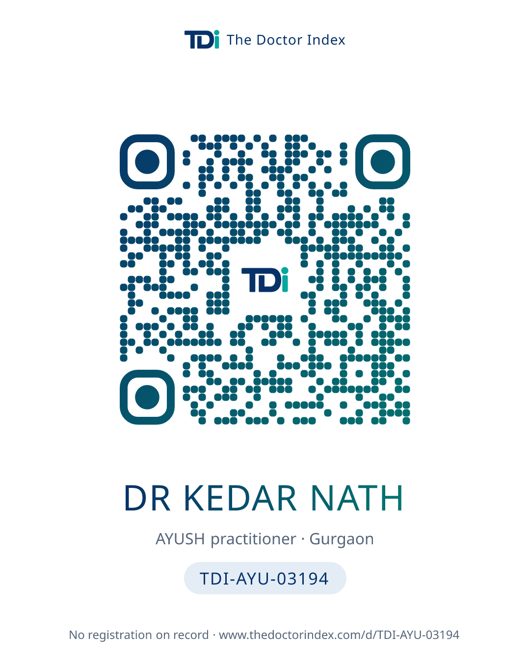QR card for Dr Kedar Nath, TDI-AYU-03194