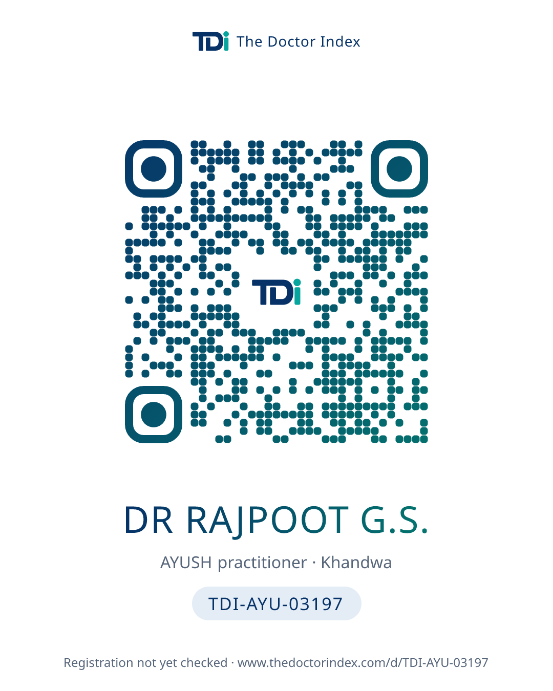 QR card for Dr Rajpoot G.S., TDI-AYU-03197