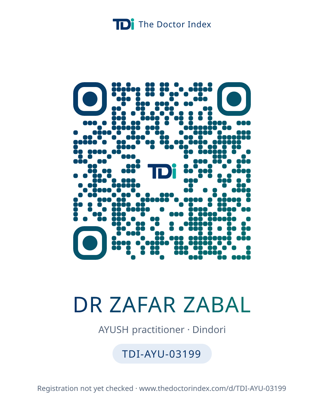 QR card for Dr Zafar Zabal, TDI-AYU-03199
