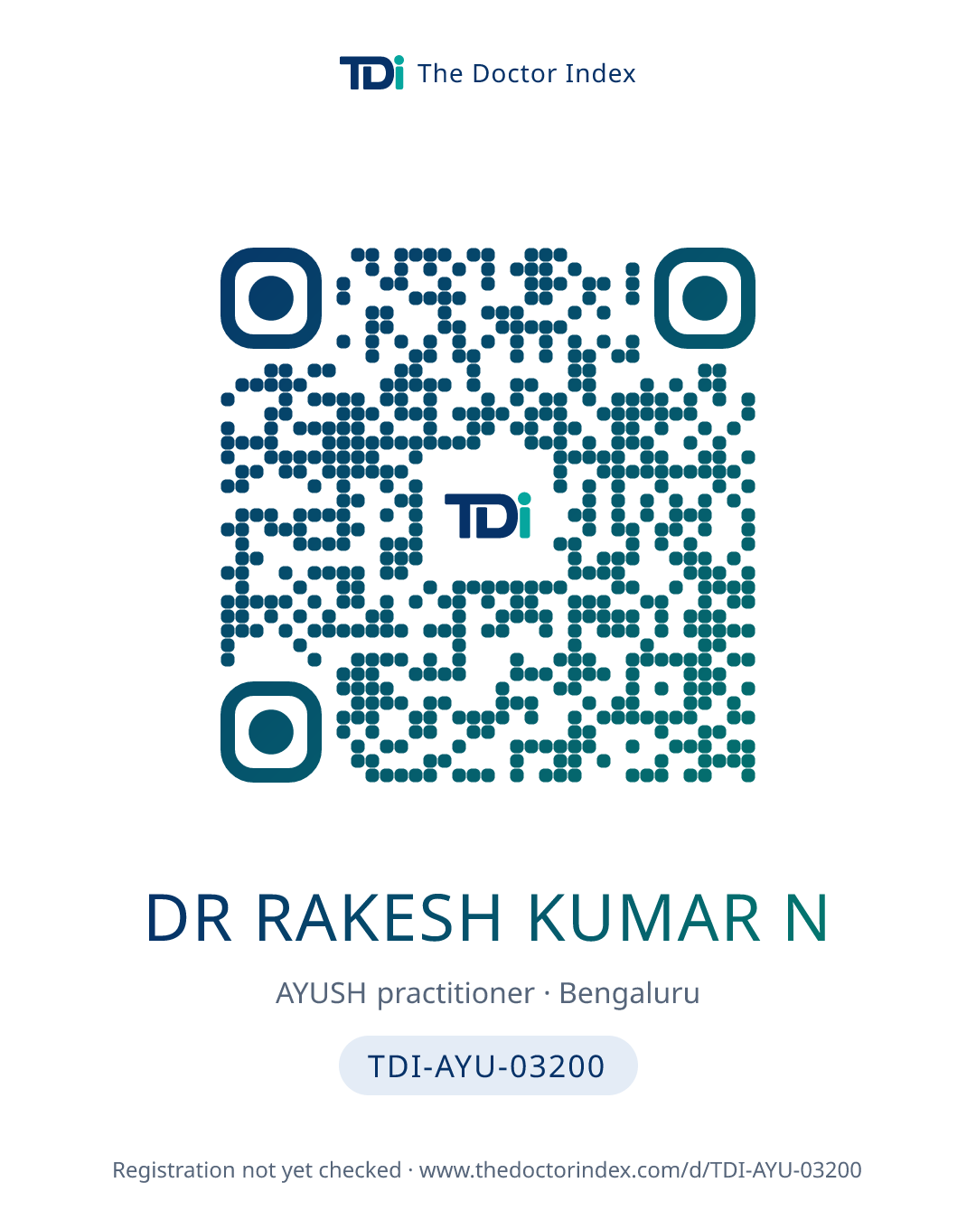 QR card for Dr Rakesh Kumar N, TDI-AYU-03200