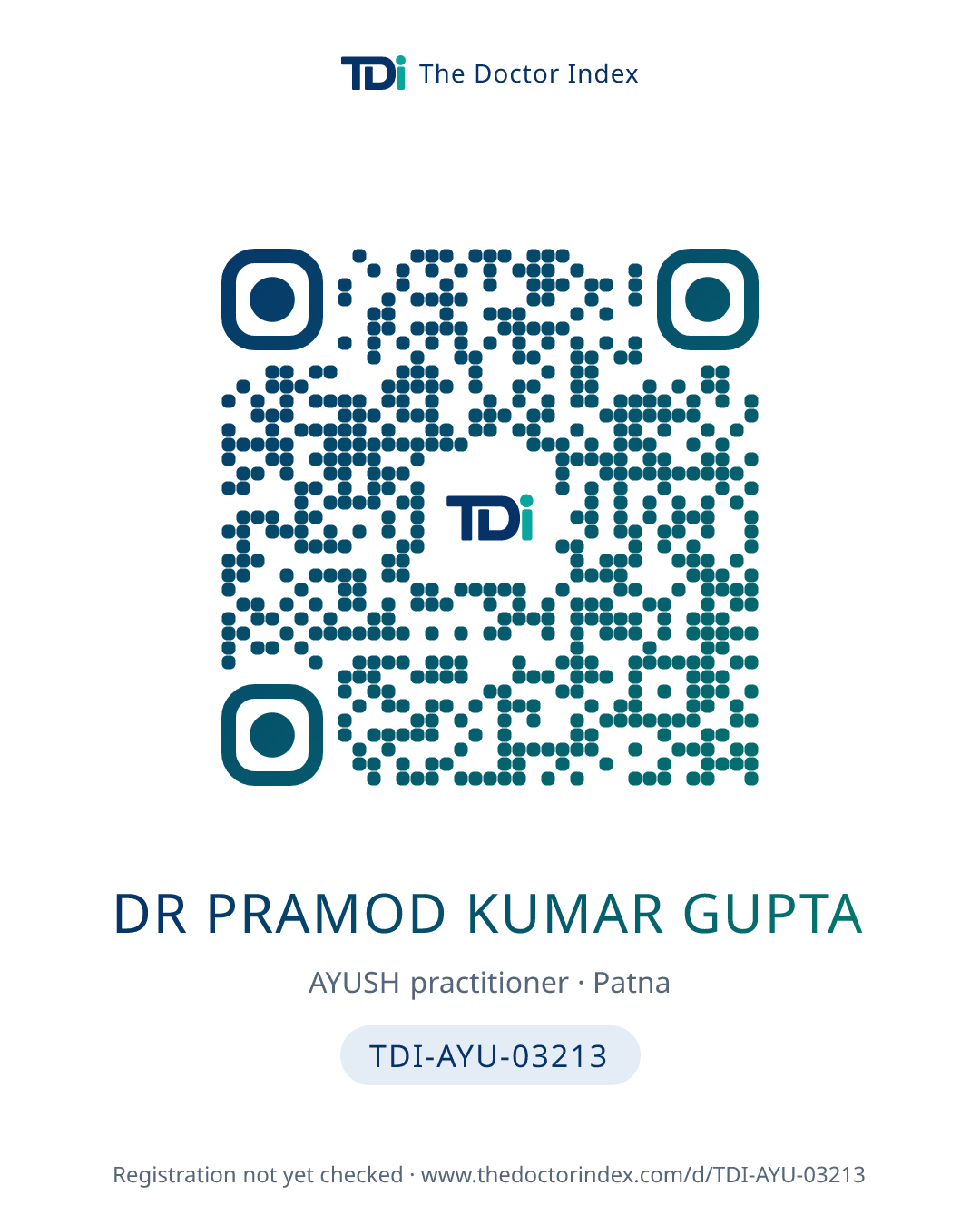 QR card for Dr Pramod Kumar Gupta, TDI-AYU-03213