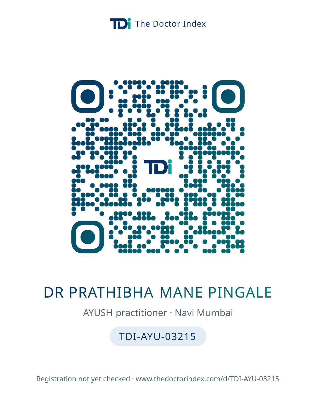 QR card for Dr Prathibha Mane Pingale, TDI-AYU-03215