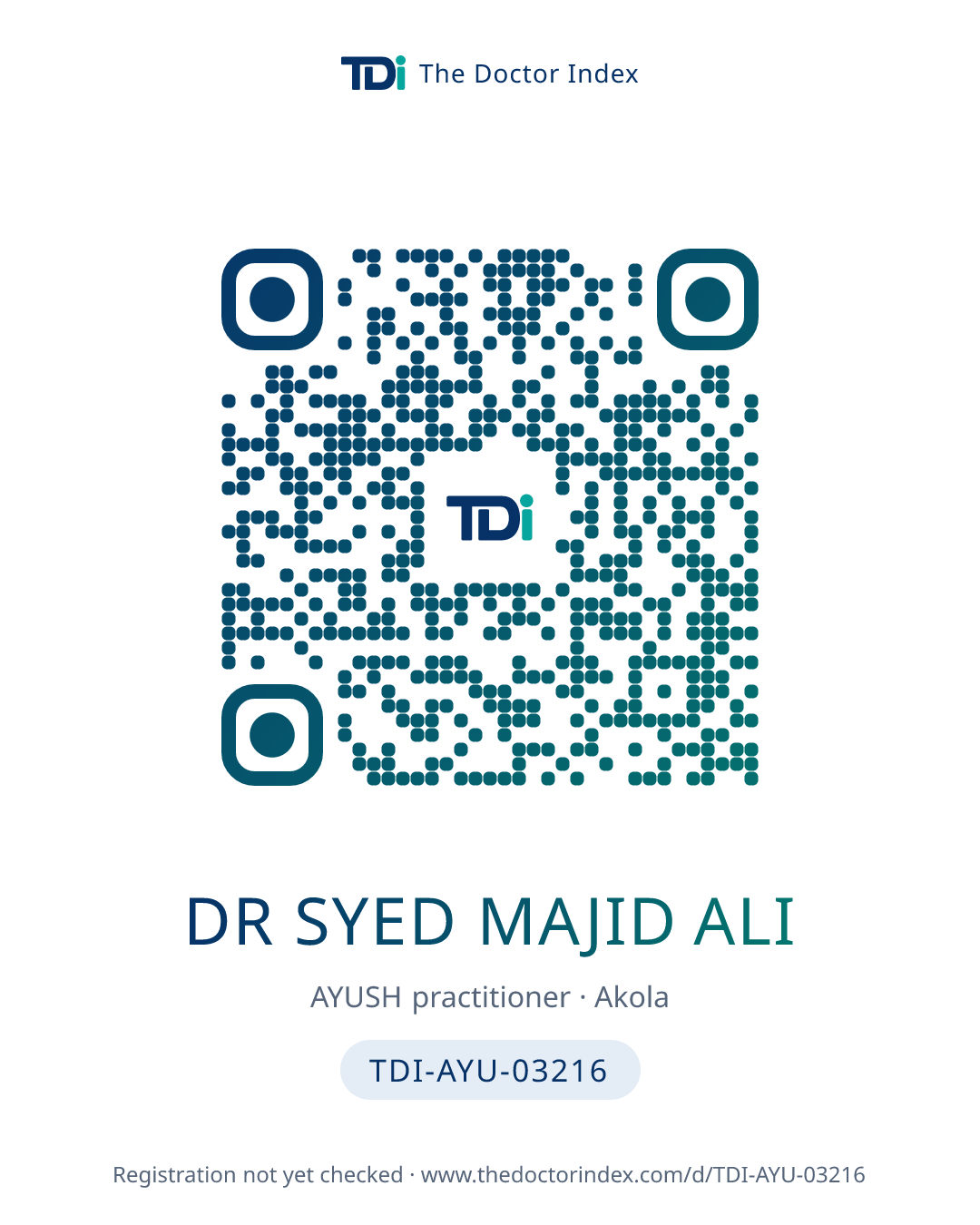 QR card for Dr Syed Majid Ali, TDI-AYU-03216