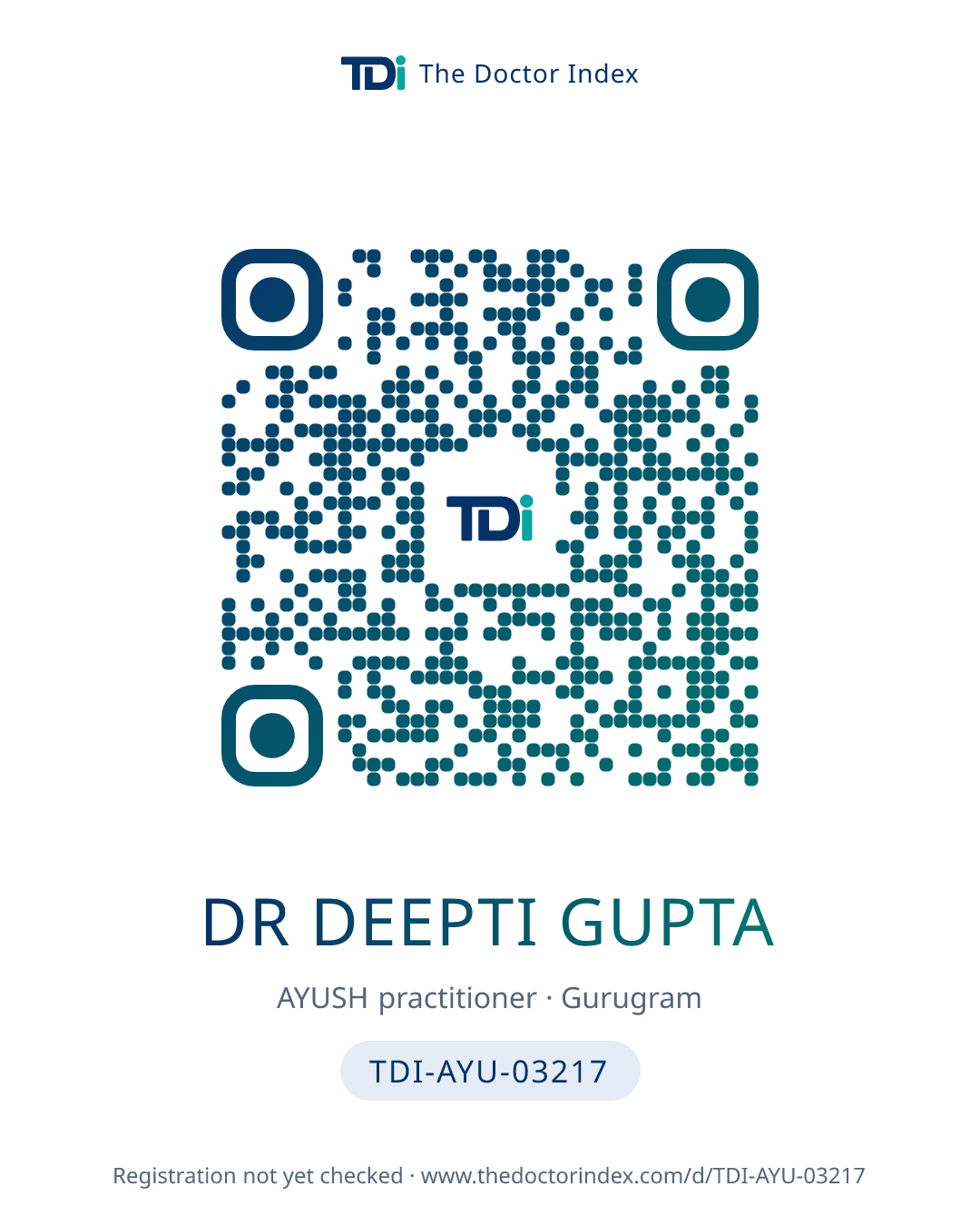 QR card for Dr Deepti Gupta, TDI-AYU-03217