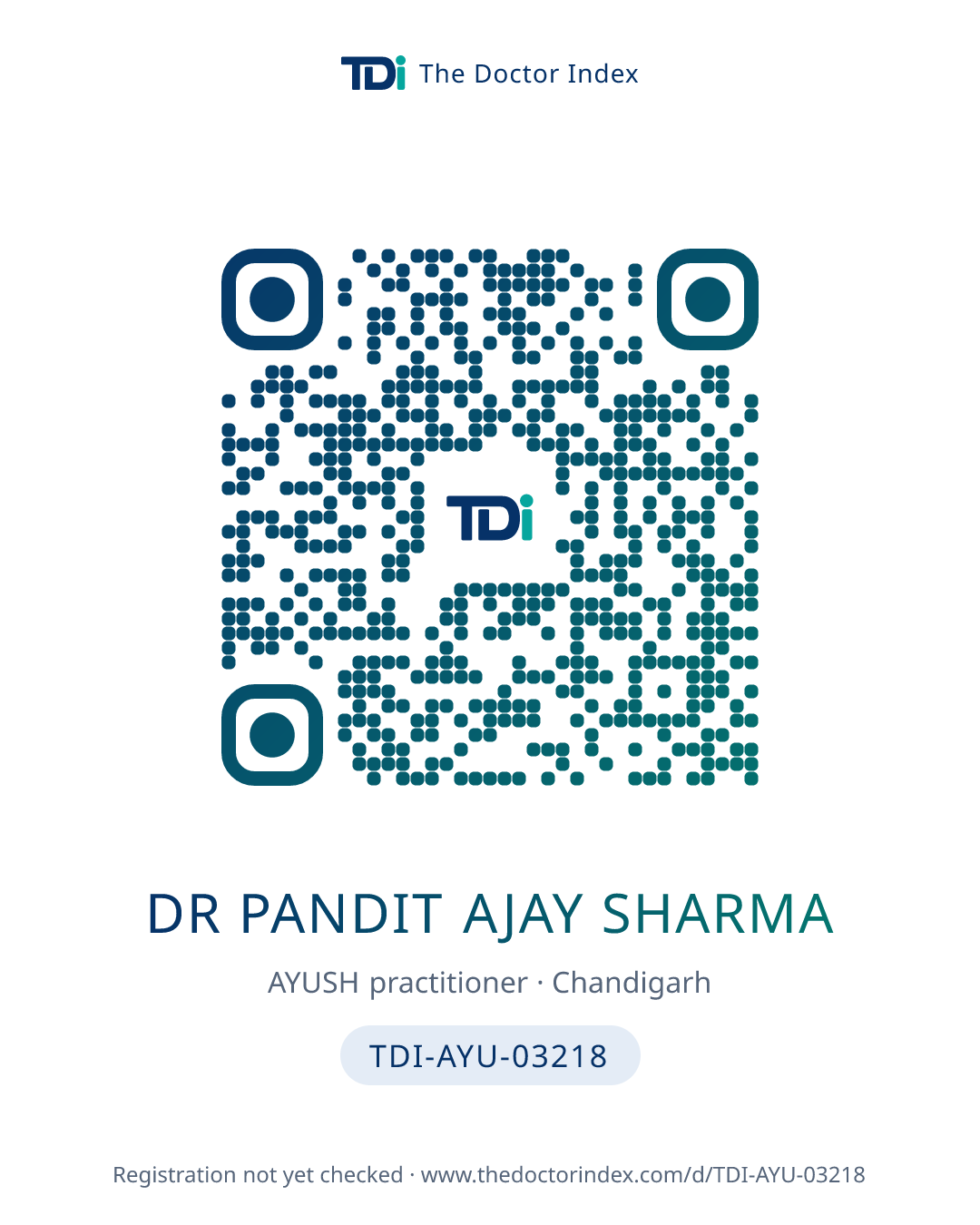 QR card for Dr Pandit Ajay Sharma, TDI-AYU-03218