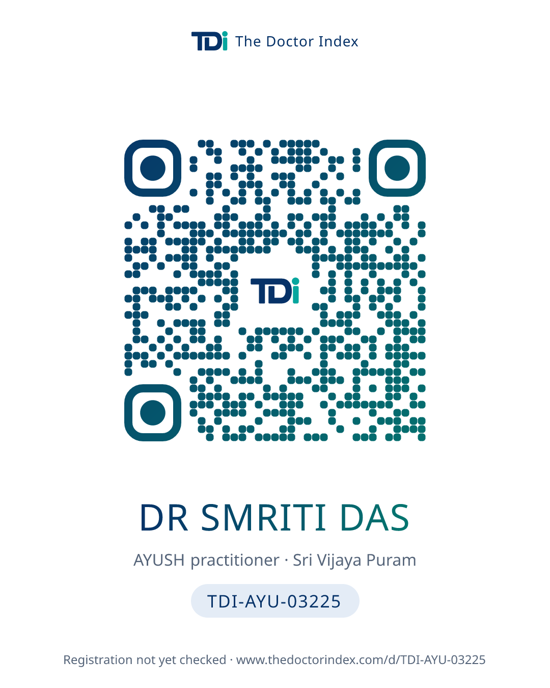 QR card for Dr Smriti Das, TDI-AYU-03225