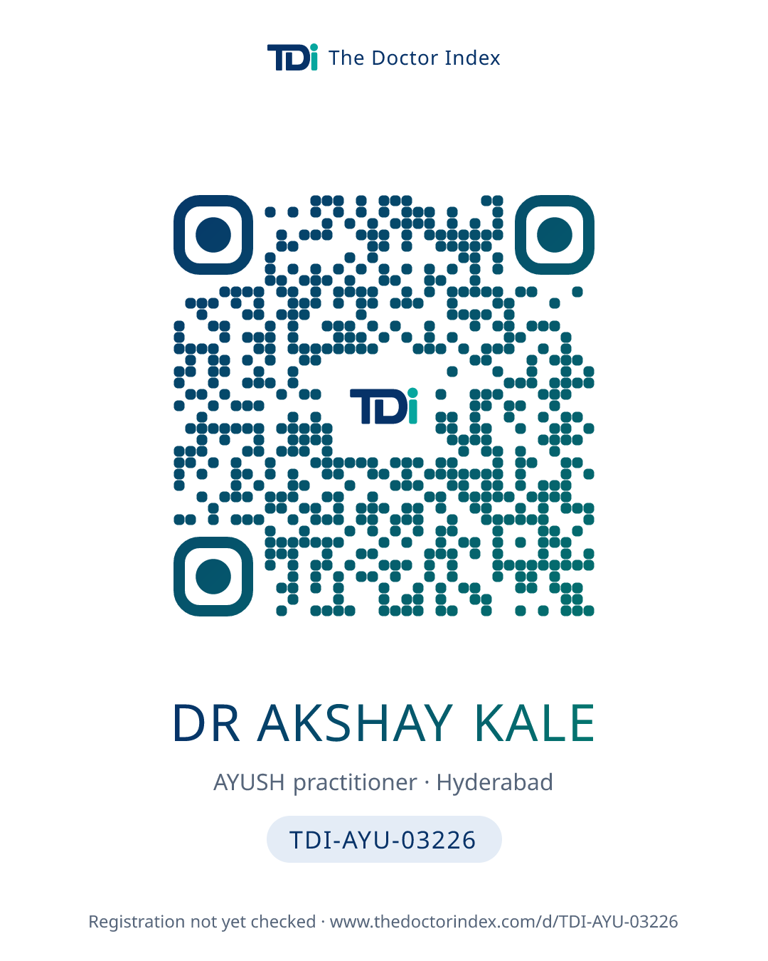 QR card for Dr Akshay Kale, TDI-AYU-03226