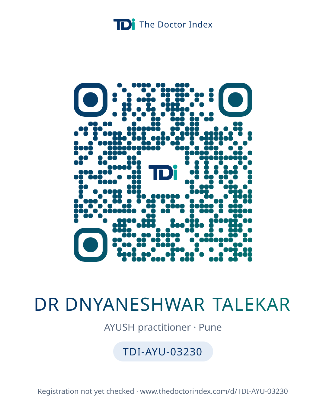 QR card for Dr Dnyaneshwar Talekar, TDI-AYU-03230