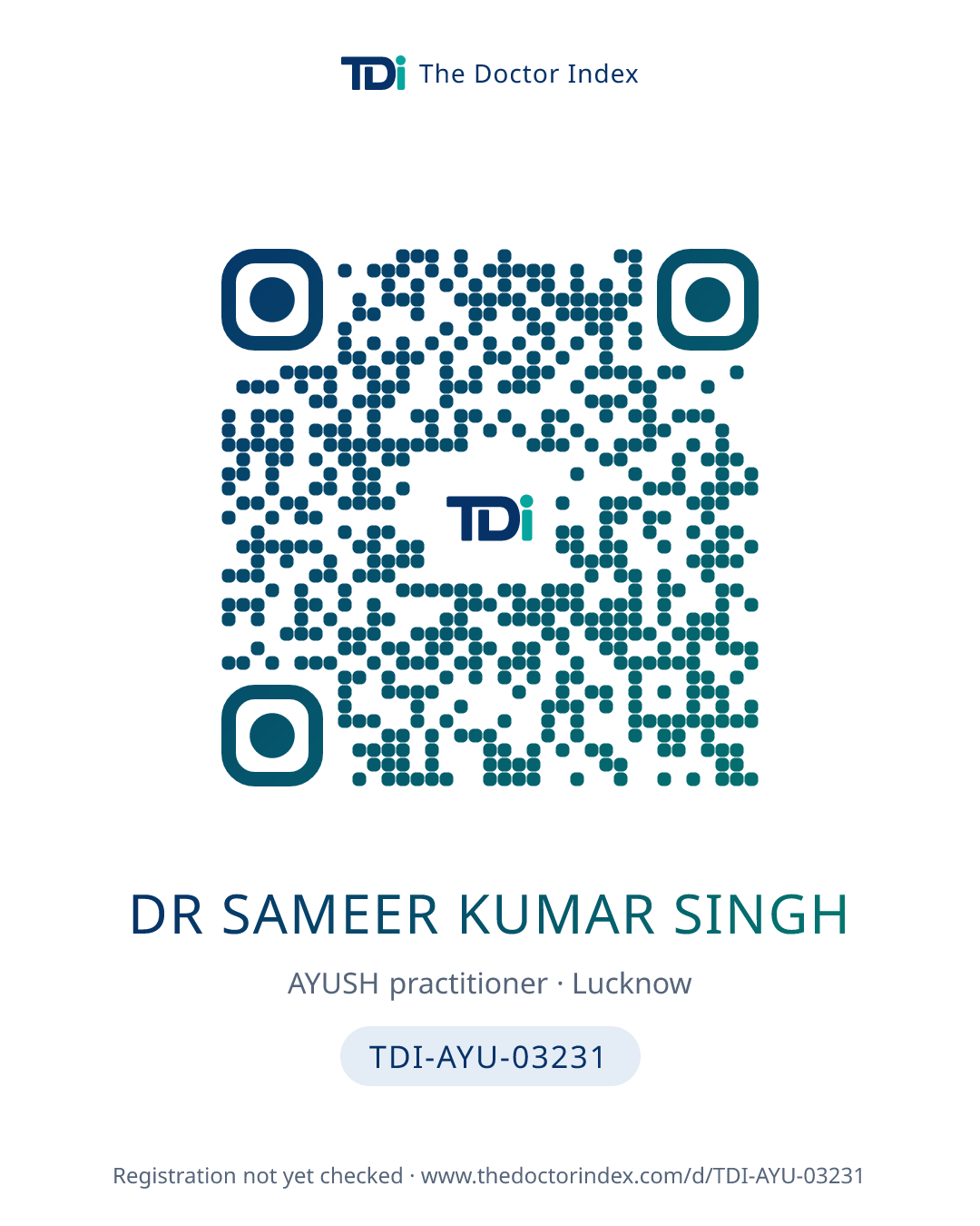 QR card for Dr Sameer Kumar Singh, TDI-AYU-03231