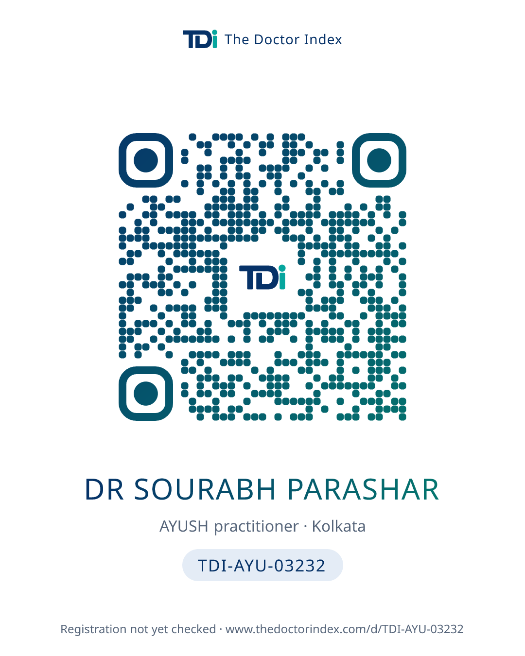 QR card for Dr Sourabh Parashar, TDI-AYU-03232