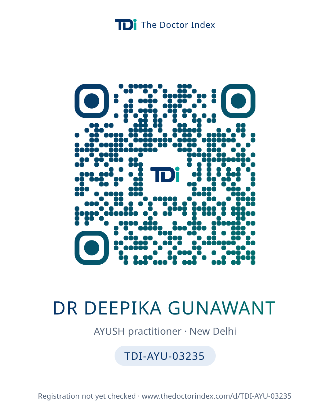 QR card for Dr Deepika Gunawant, TDI-AYU-03235