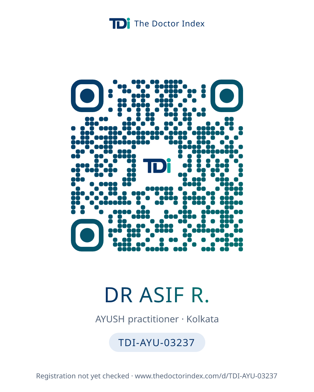 QR card for Dr Asif R., TDI-AYU-03237