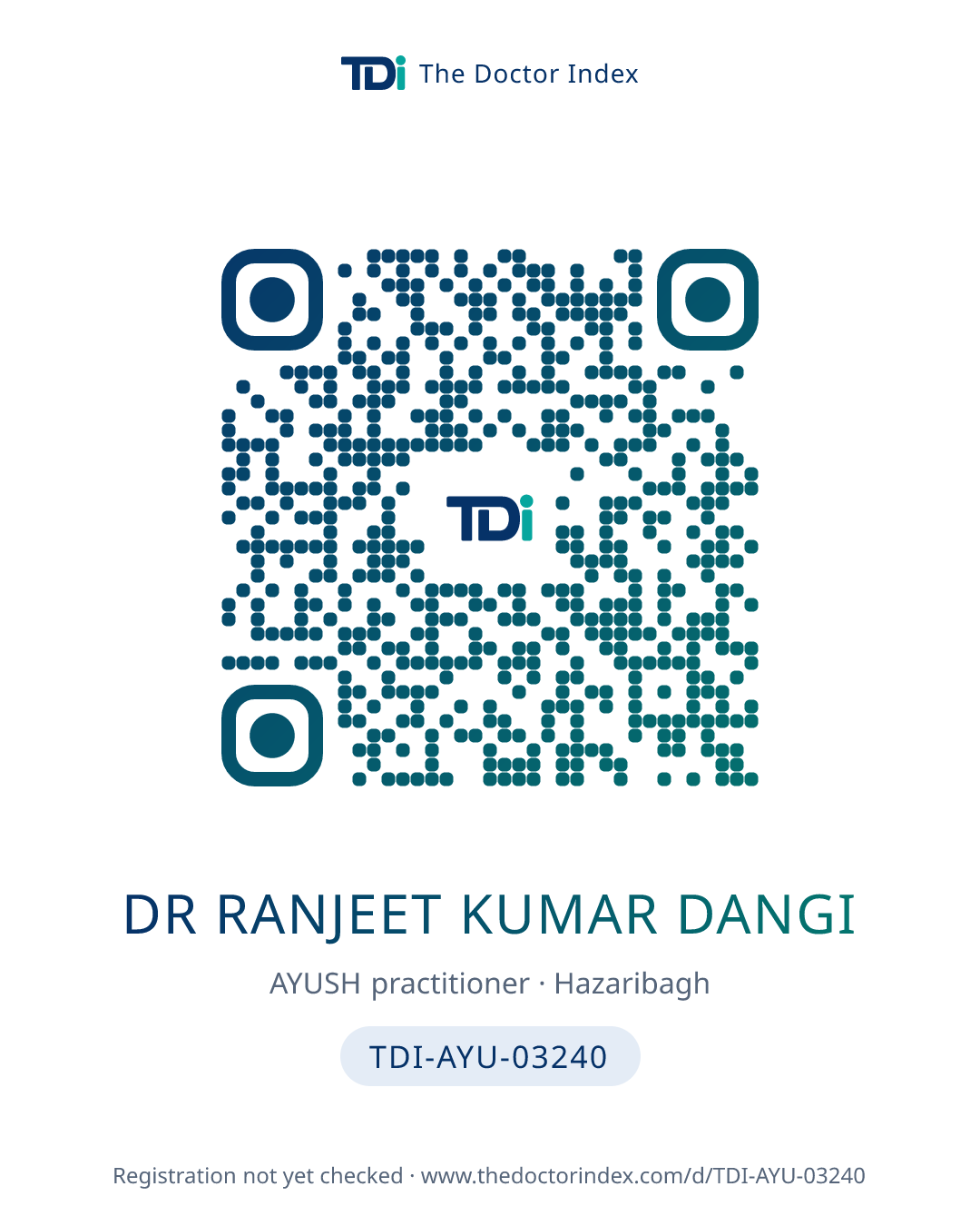QR card for Dr Ranjeet Kumar Dangi, TDI-AYU-03240
