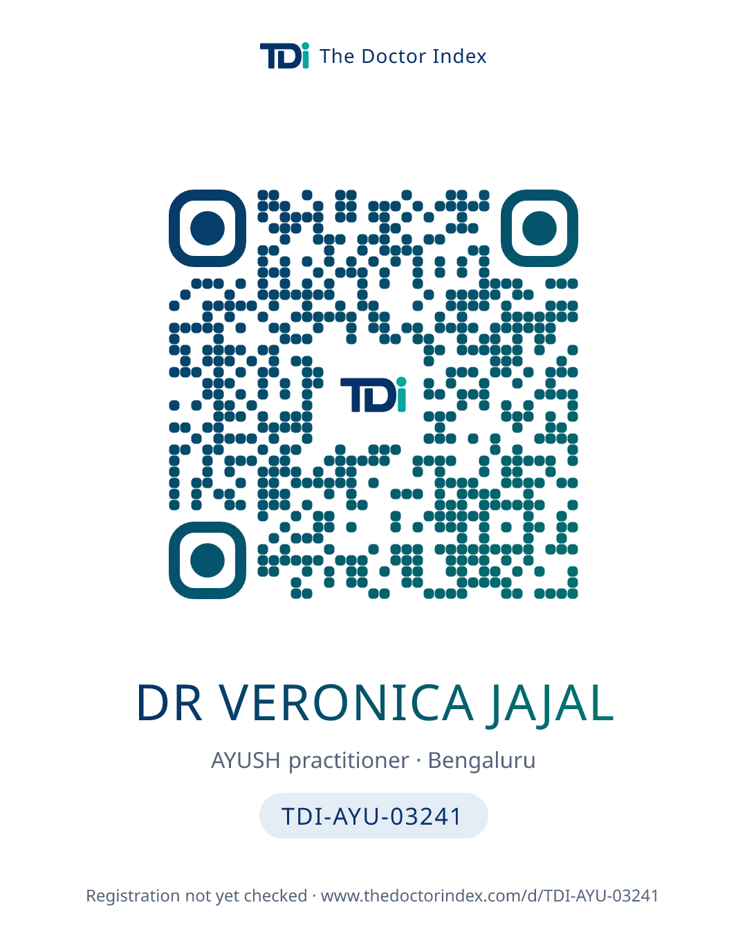 QR card for Dr Veronica Jajal, TDI-AYU-03241