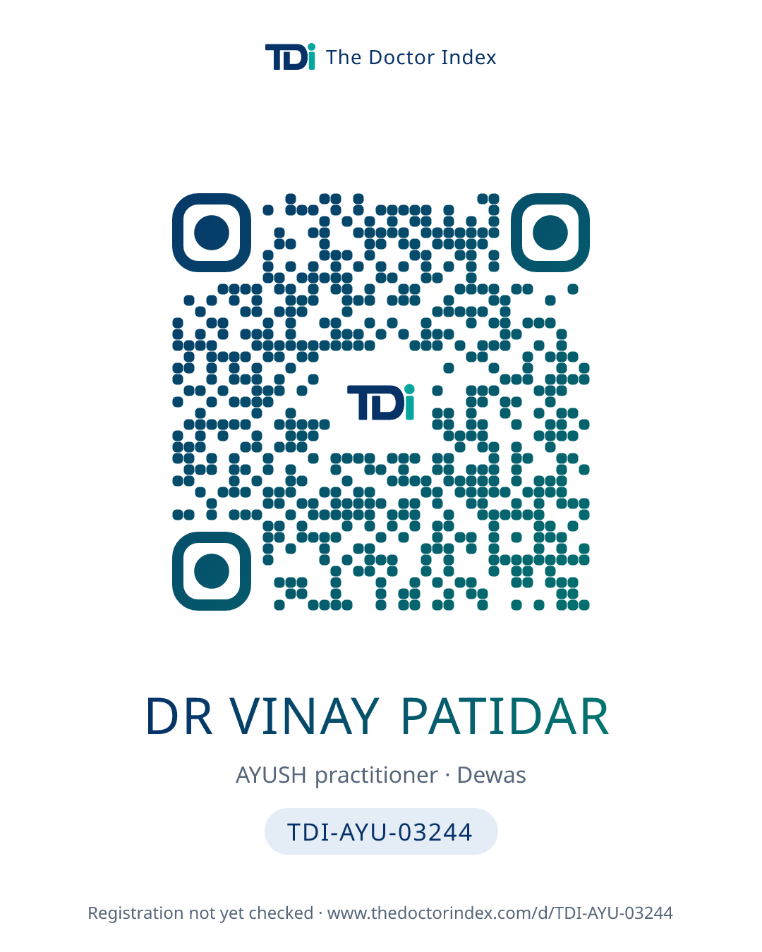 QR card for Dr Vinay Patidar, TDI-AYU-03244