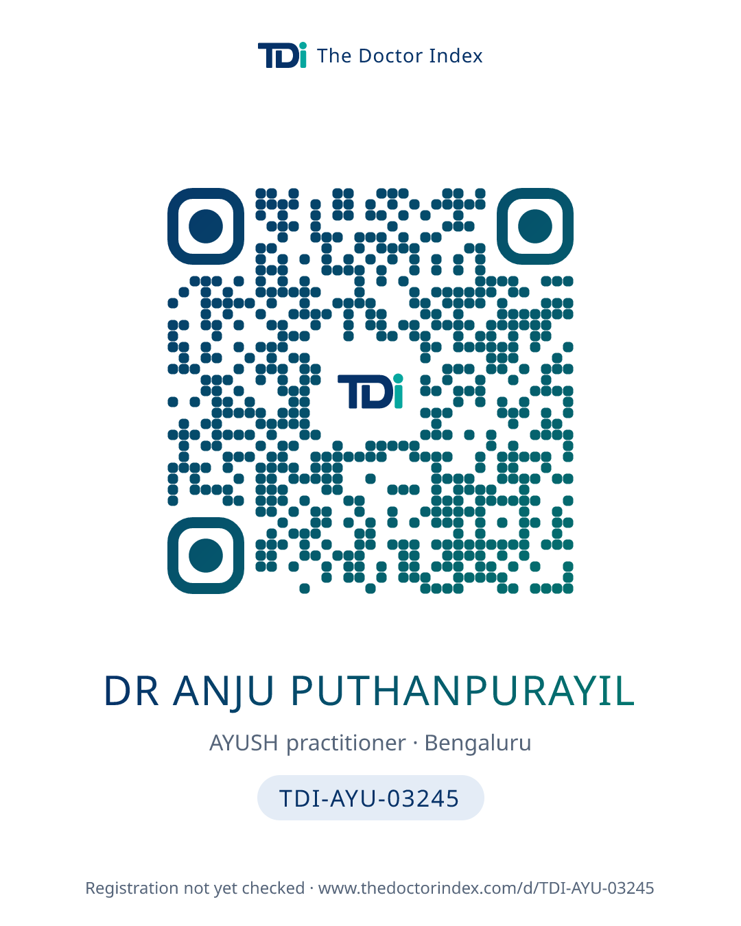 QR card for Dr Anju Puthanpurayil, TDI-AYU-03245