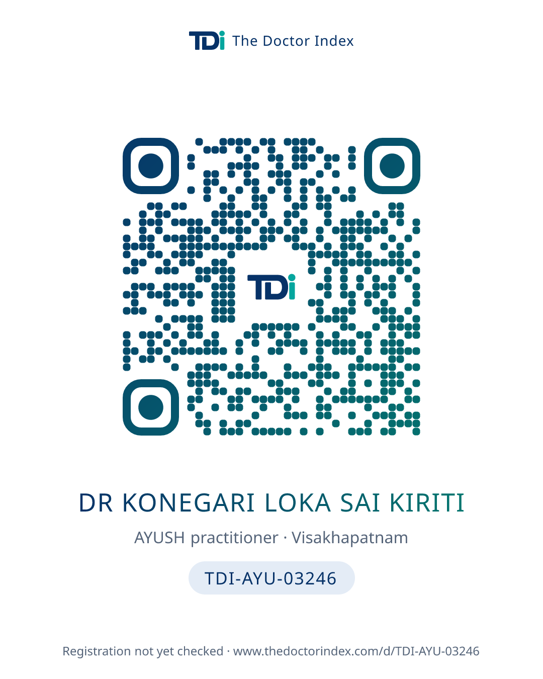 QR card for Dr Konegari Loka Sai Kiriti, TDI-AYU-03246