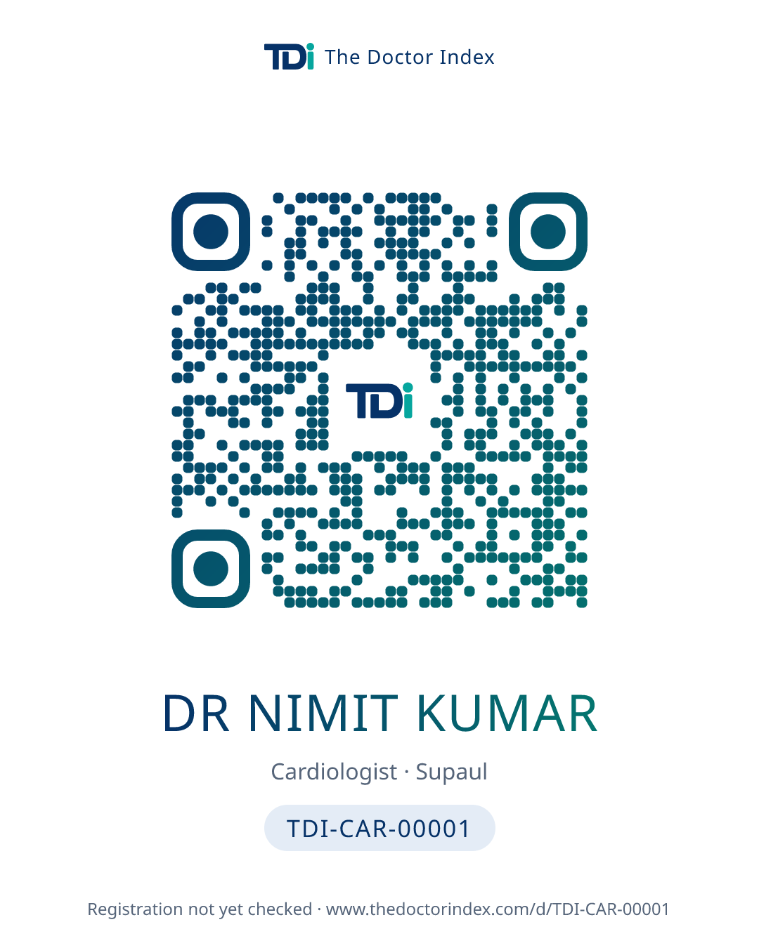 QR card for Dr Nimit Kumar, TDI-CAR-00001