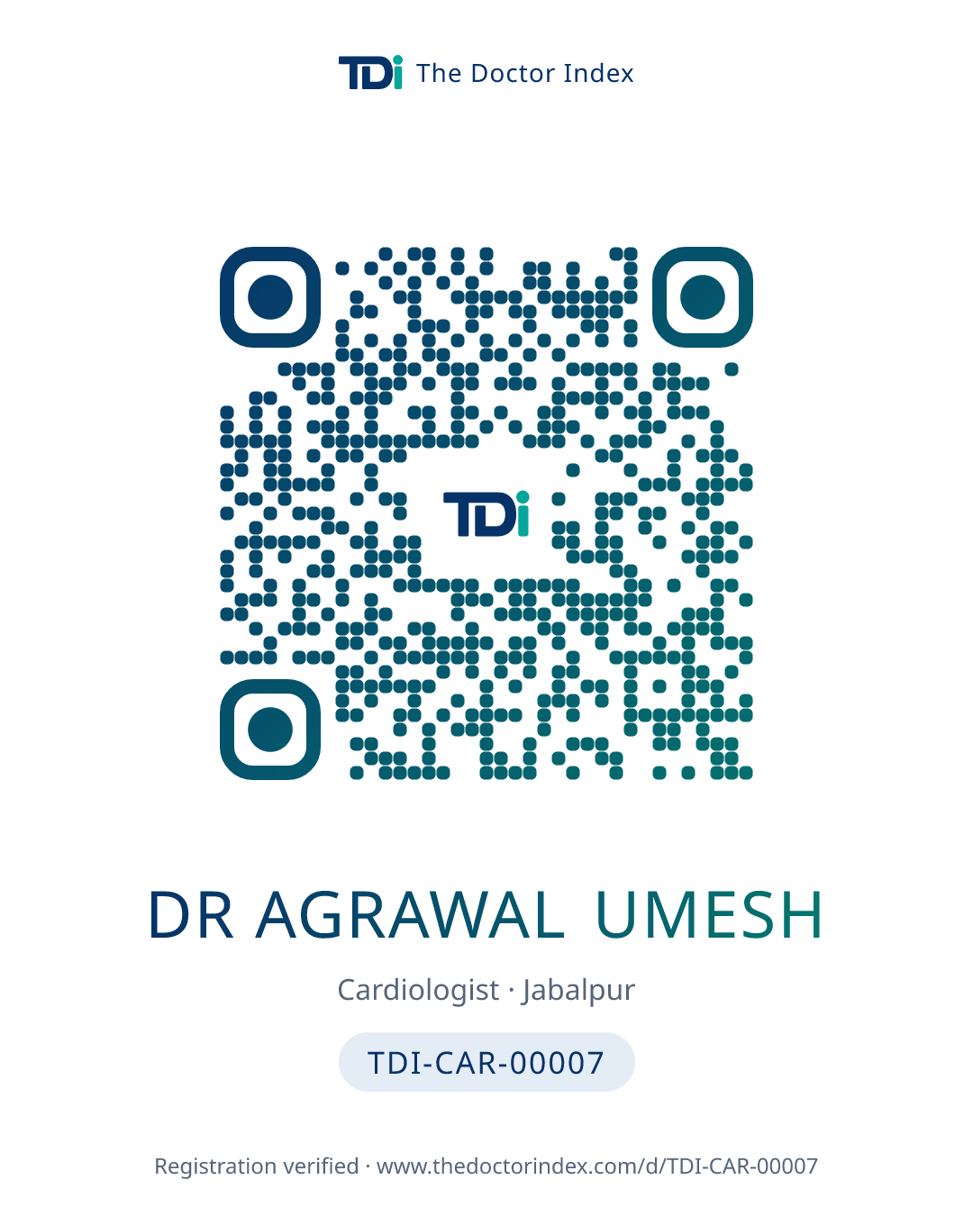 QR card for Dr Agrawal Umesh, TDI-CAR-00007