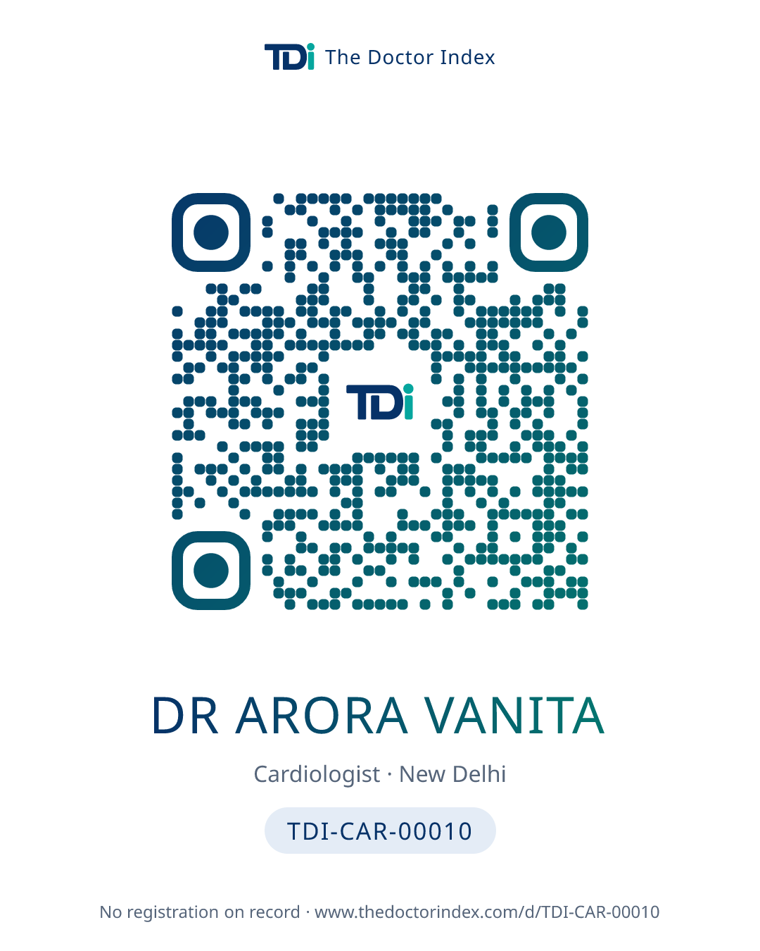 QR card for Dr Arora Vanita, TDI-CAR-00010