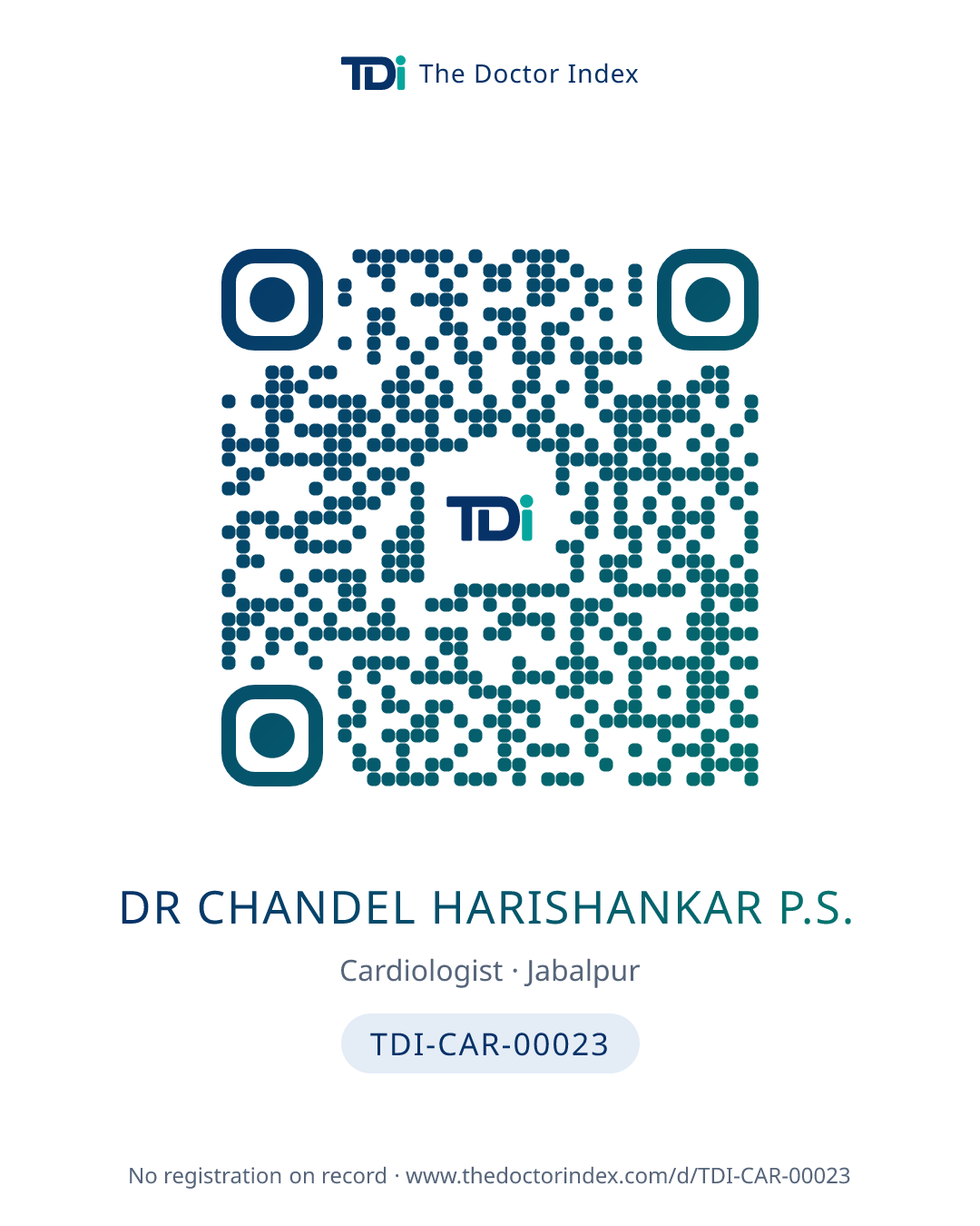 QR card for Dr Chandel Harishankar P.S., TDI-CAR-00023