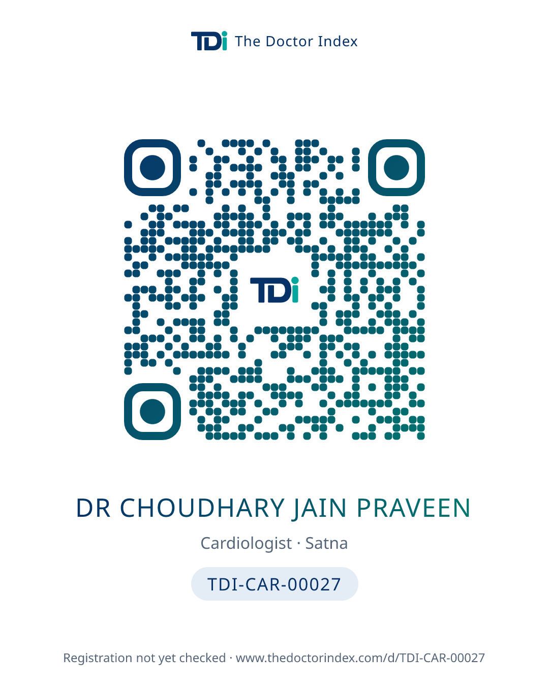 QR card for Dr Choudhary Jain Praveen, TDI-CAR-00027