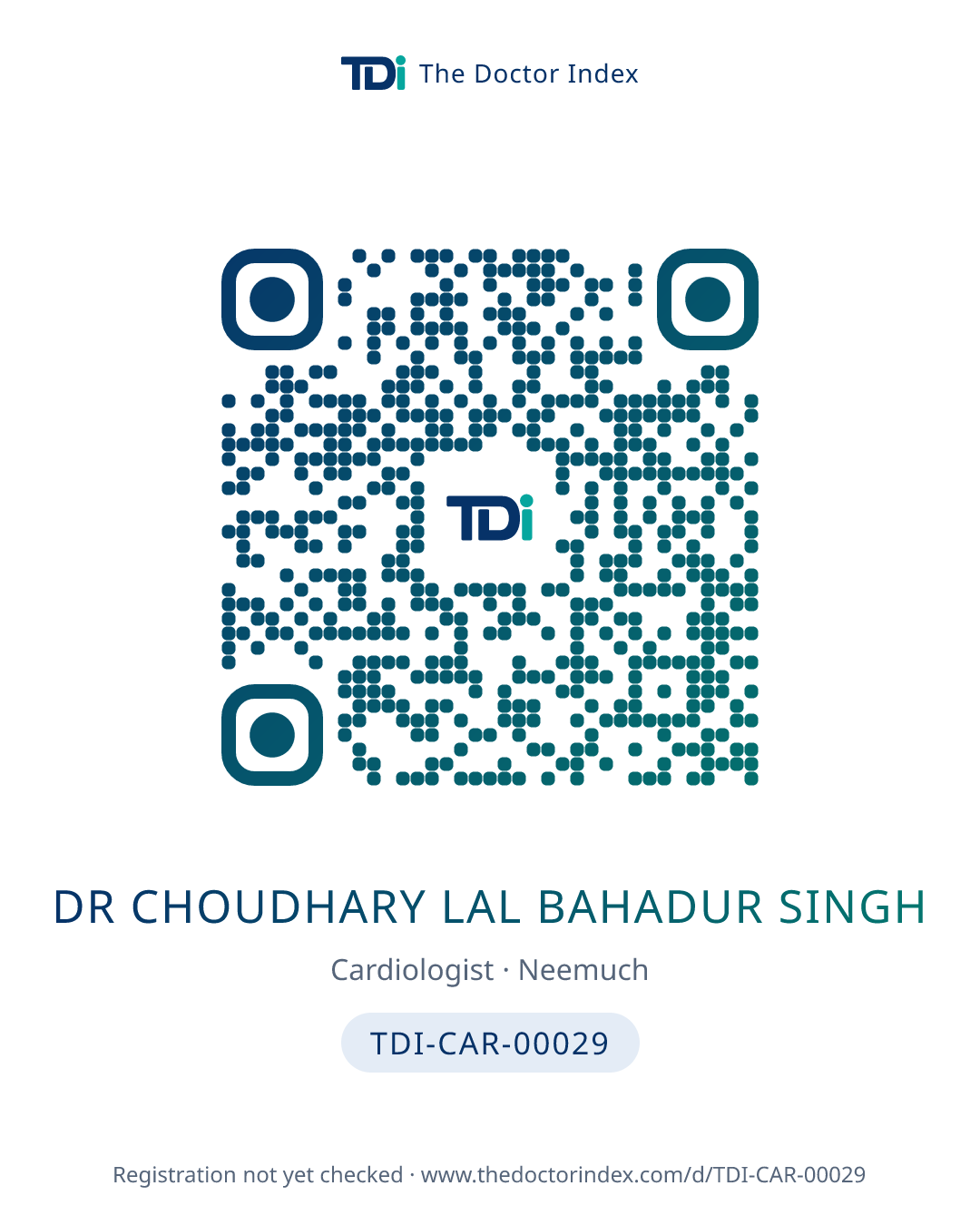 QR card for Dr Choudhary Lal Bahadur Singh, TDI-CAR-00029