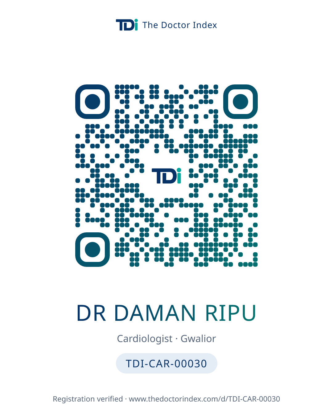 QR card for Dr Daman Ripu, TDI-CAR-00030