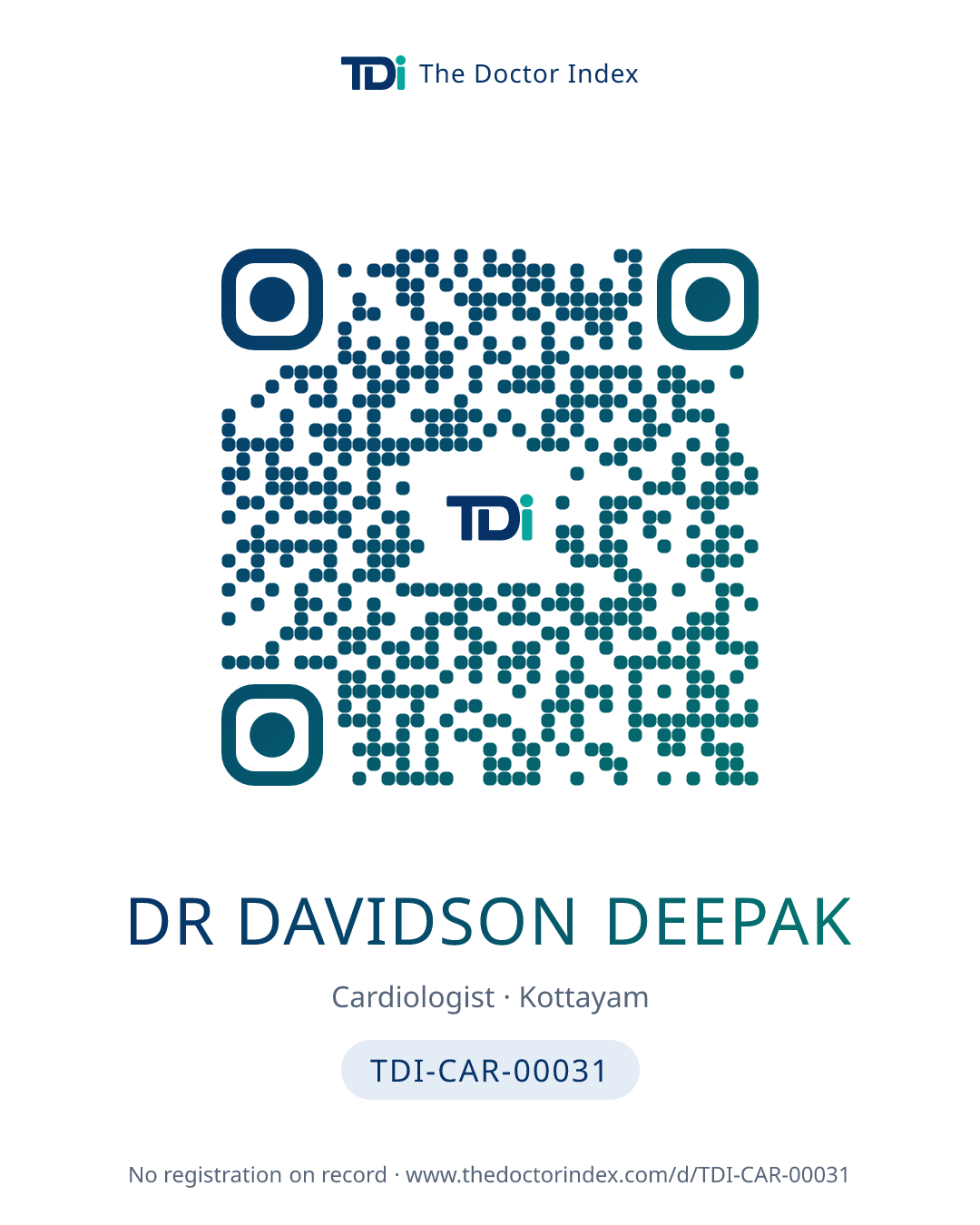 QR card for Dr Davidson Deepak, TDI-CAR-00031