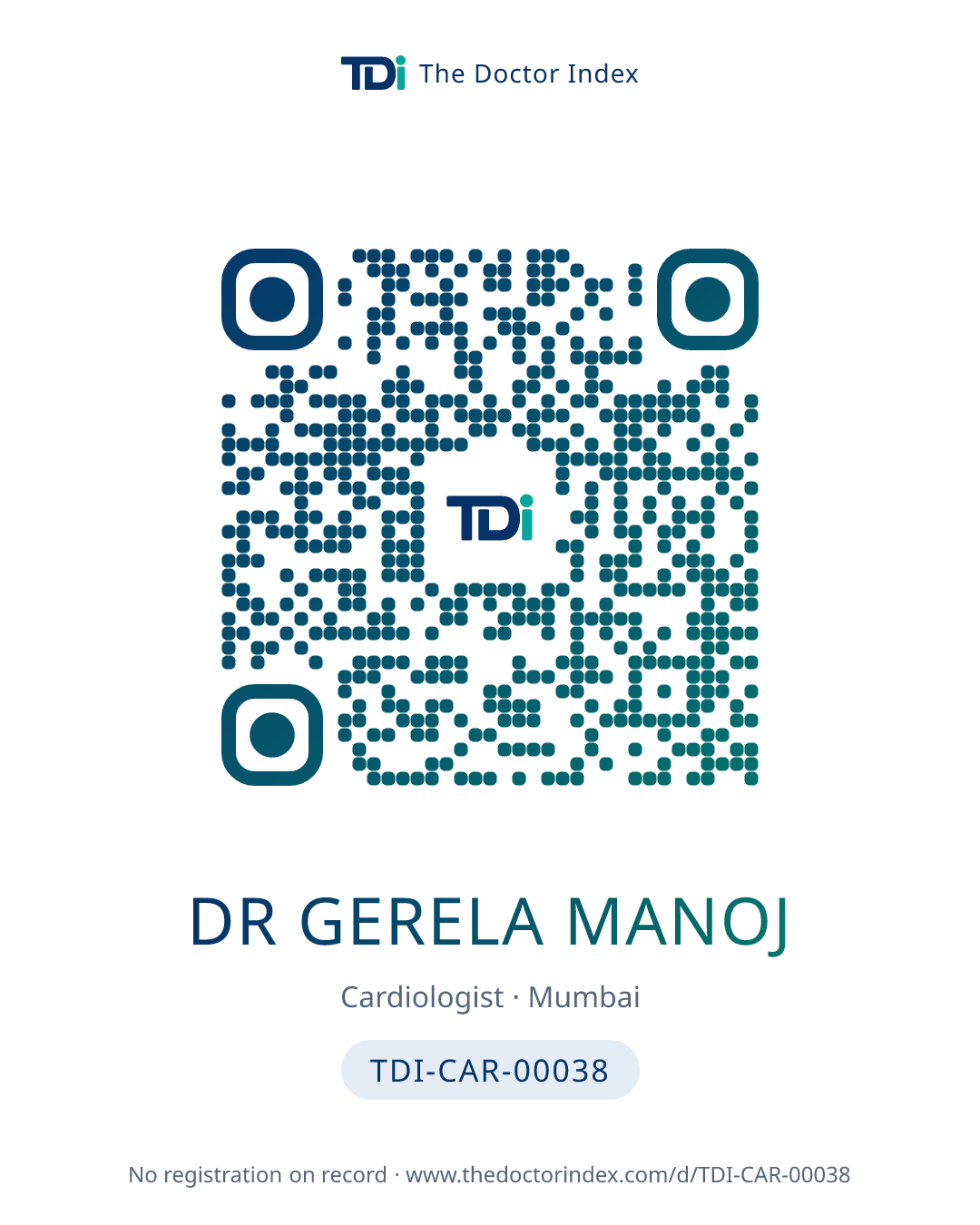 QR card for Dr Gerela Manoj, TDI-CAR-00038