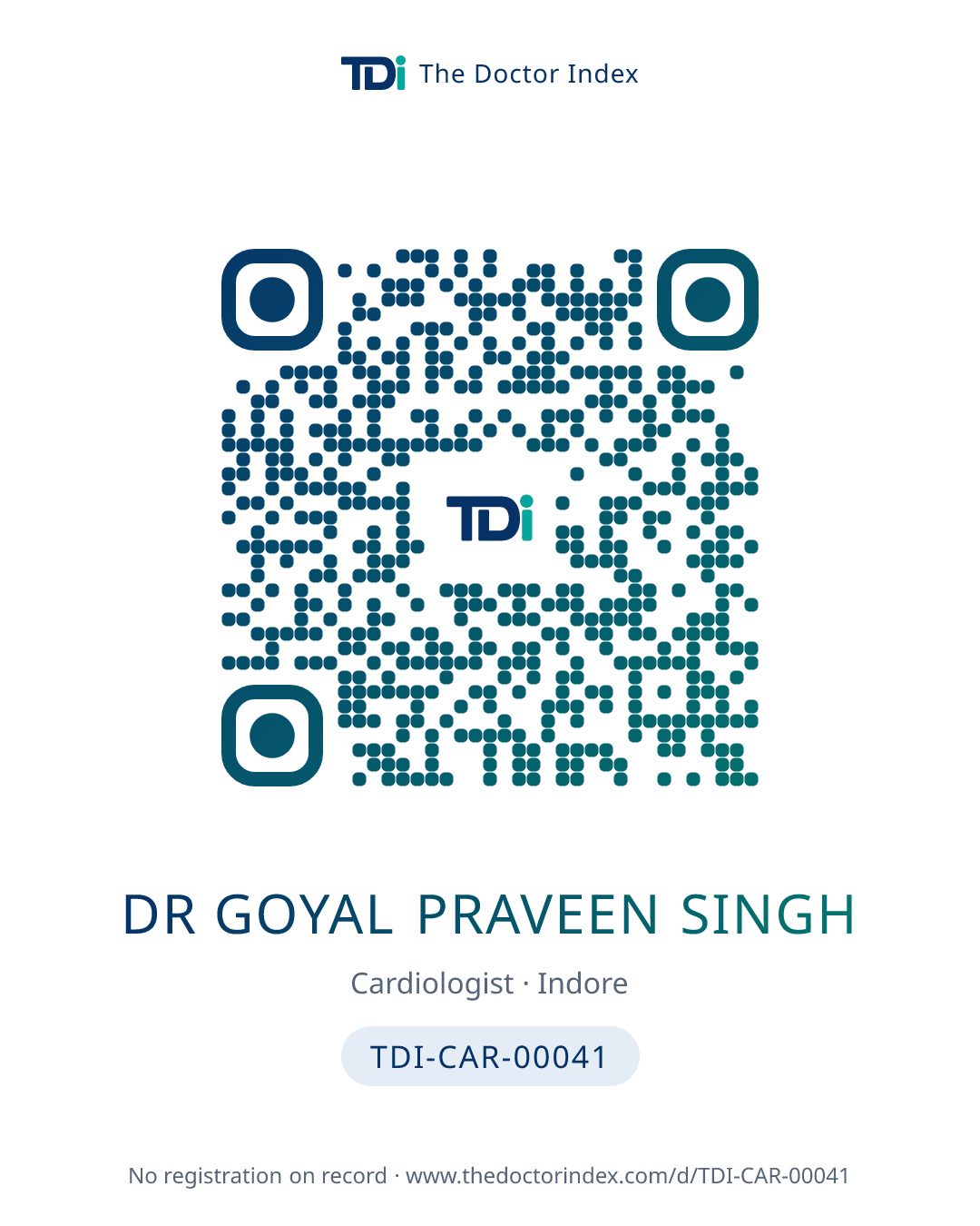 QR card for Dr Goyal Praveen Singh, TDI-CAR-00041