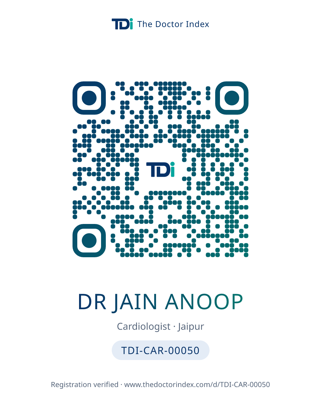 QR card for Dr Jain Anoop, TDI-CAR-00050