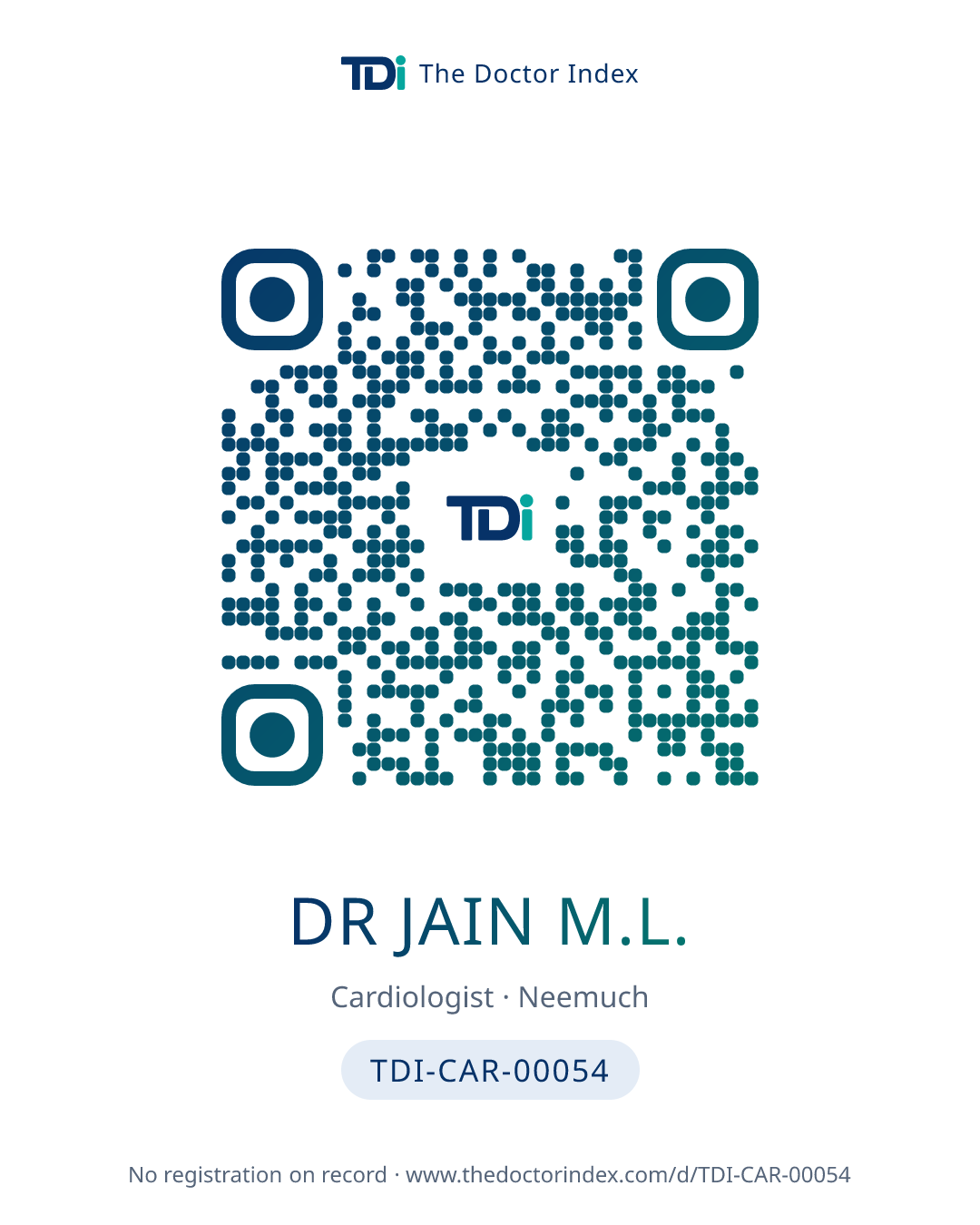 QR card for Dr Jain M.L., TDI-CAR-00054