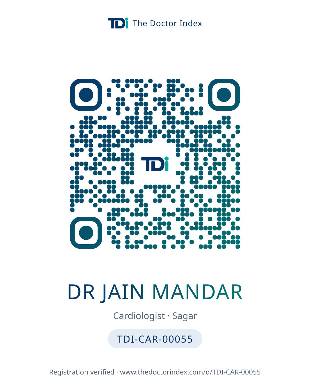 QR card for Dr Jain Mandar, TDI-CAR-00055