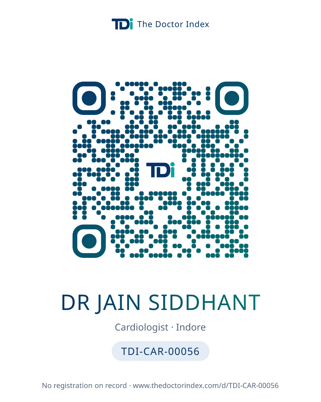QR card for Dr Jain Siddhant, TDI-CAR-00056
