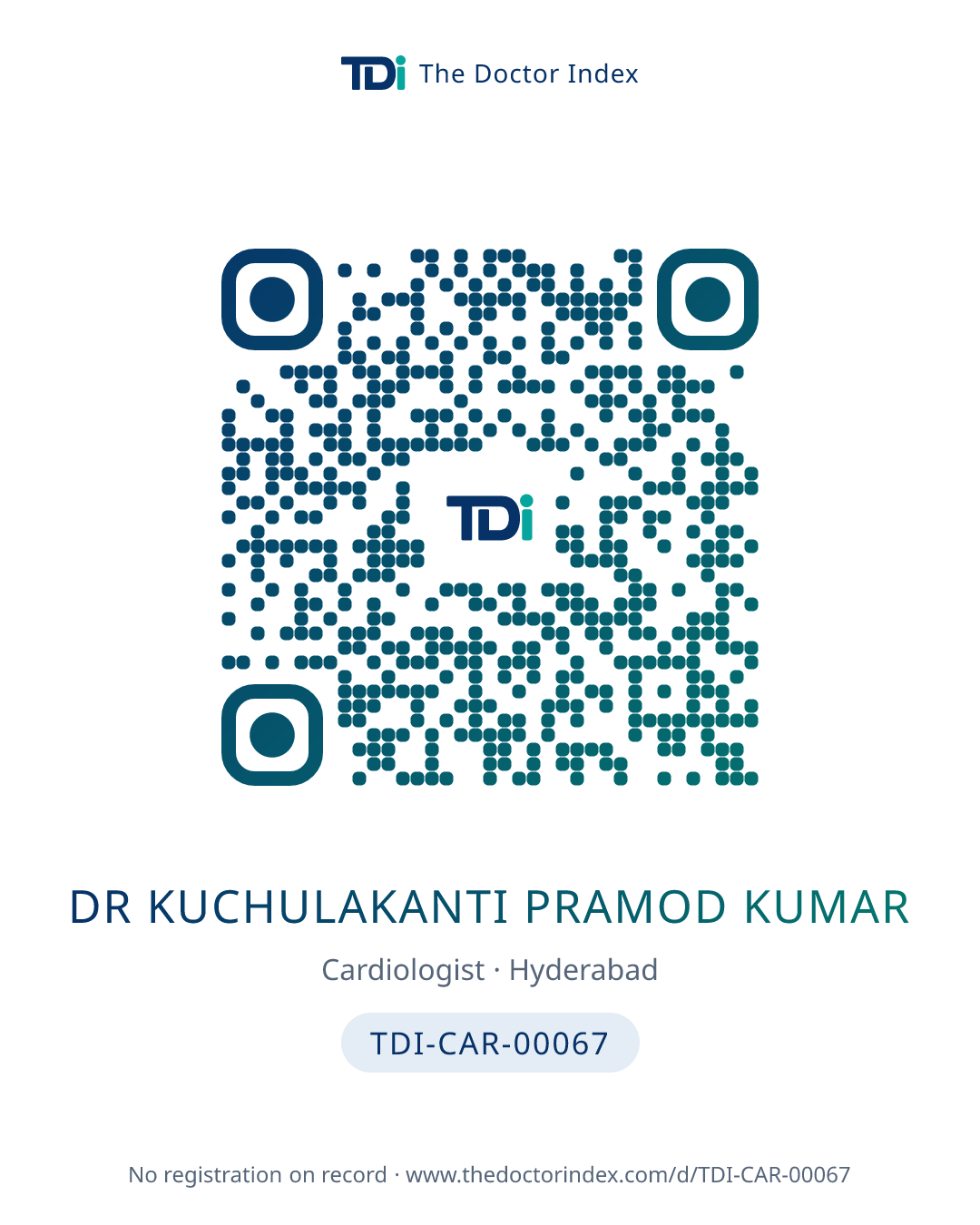 QR card for Dr Kuchulakanti Pramod Kumar, TDI-CAR-00067