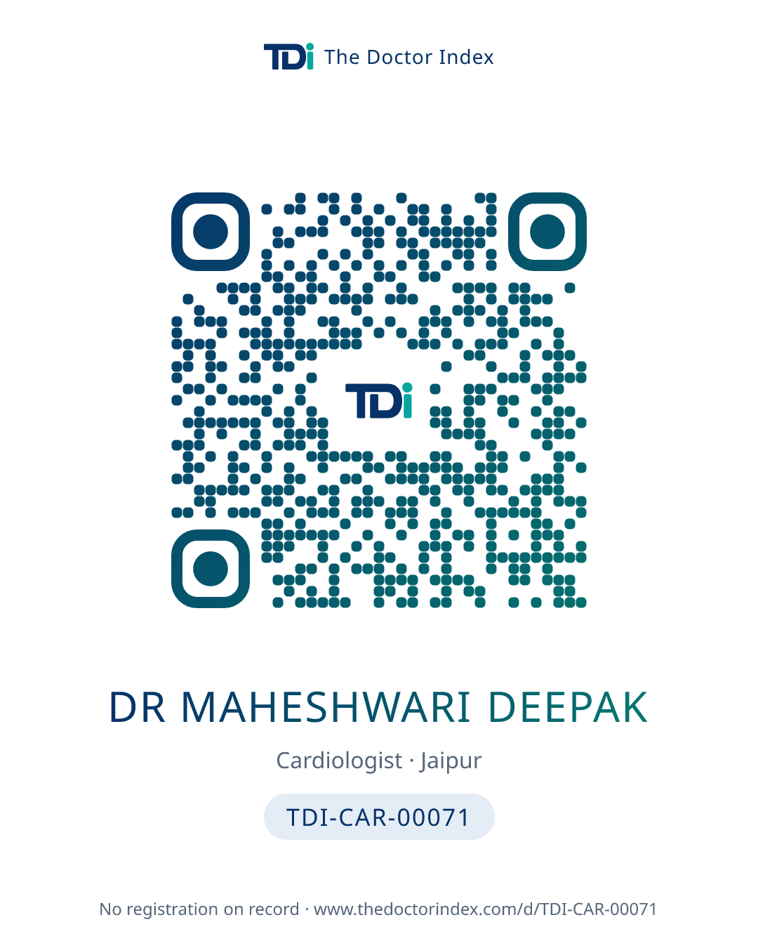 QR card for Dr Maheshwari Deepak, TDI-CAR-00071