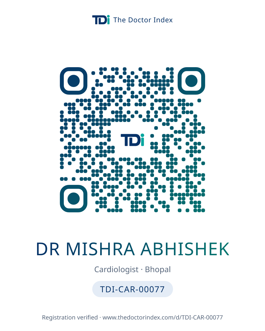 QR card for Dr Mishra Abhishek, TDI-CAR-00077