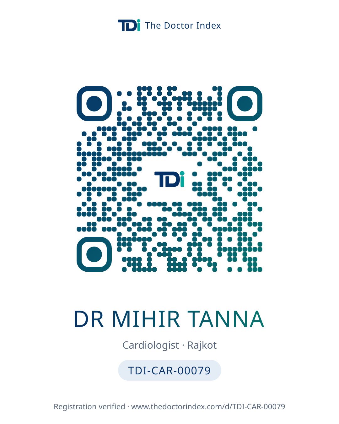QR card for Dr Mihir Tanna, TDI-CAR-00079