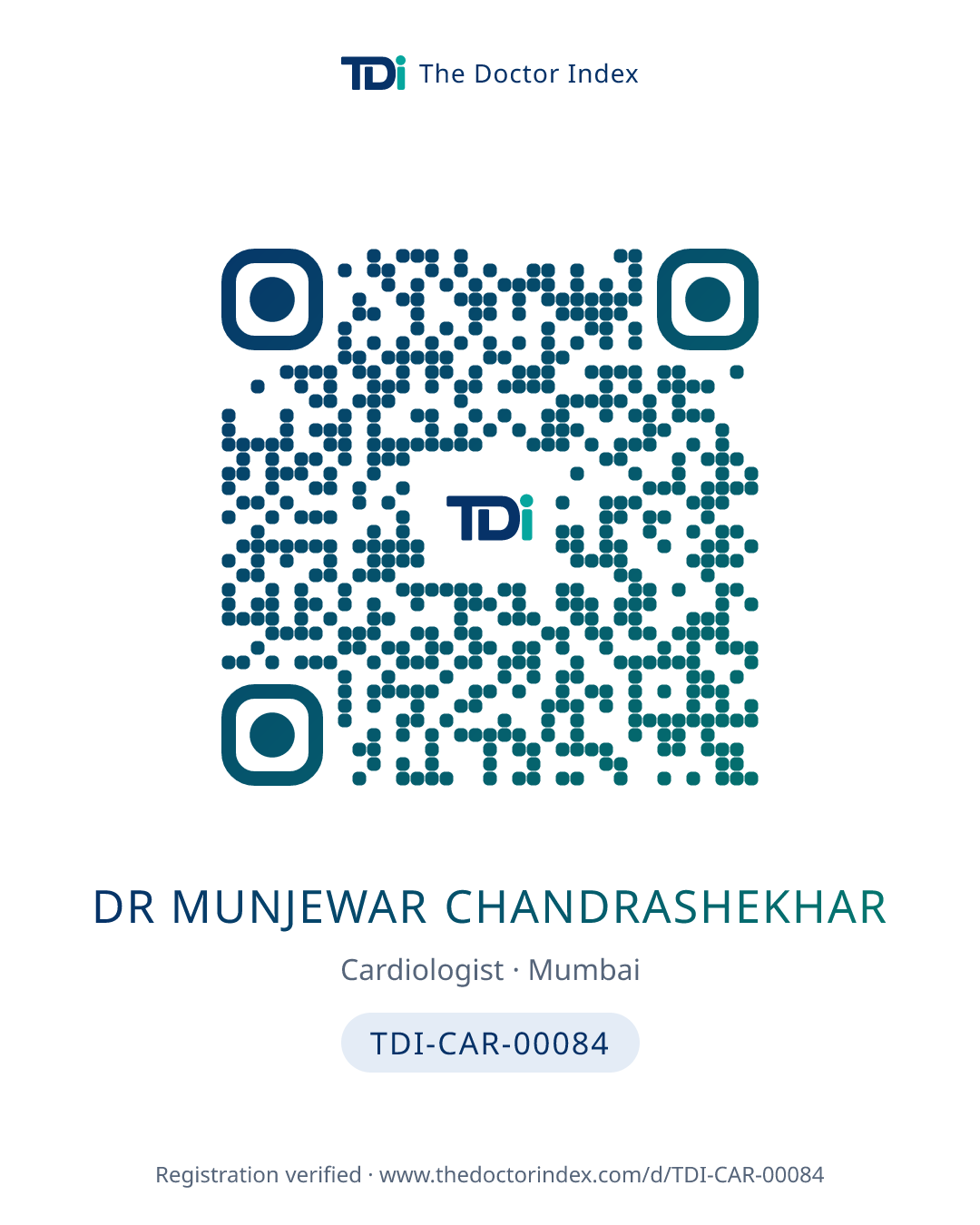 QR card for Dr Munjewar Chandrashekhar, TDI-CAR-00084